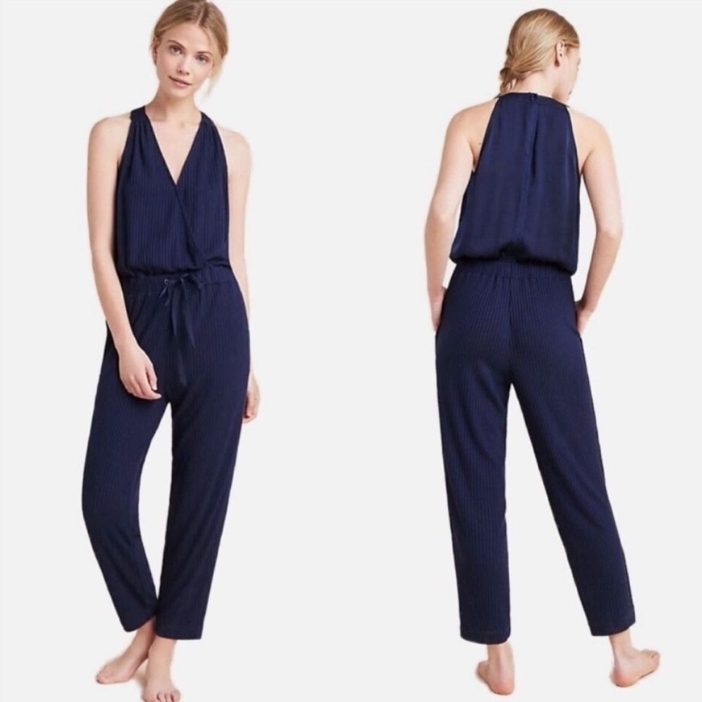Anthropologie Saturday Sunday Ribbed Sleeveless Lounge Jumpsuit navy Blue